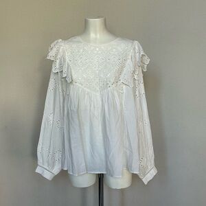 H&M White Eyelet Ruffle Peasant Blouse 14